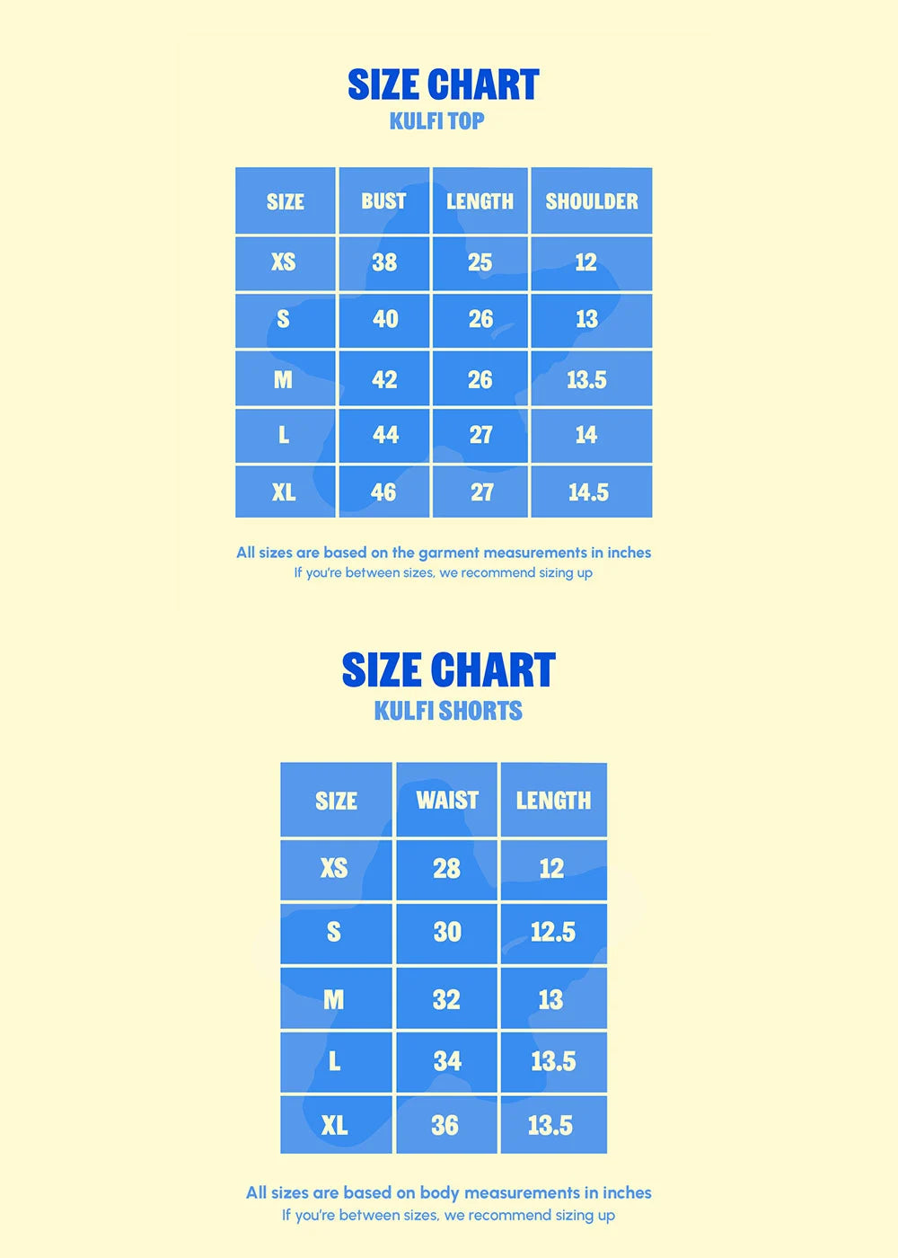 Size Chart for Kulfi Top