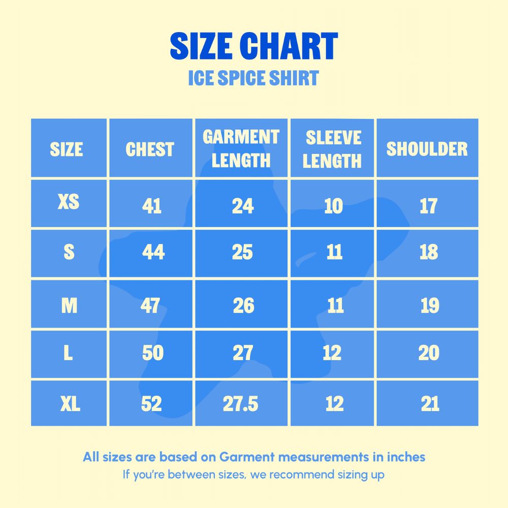 Size Chart for Ice Spice Shirt