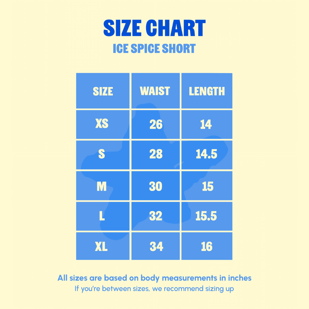 Size Chart for Ice Spice Shorts