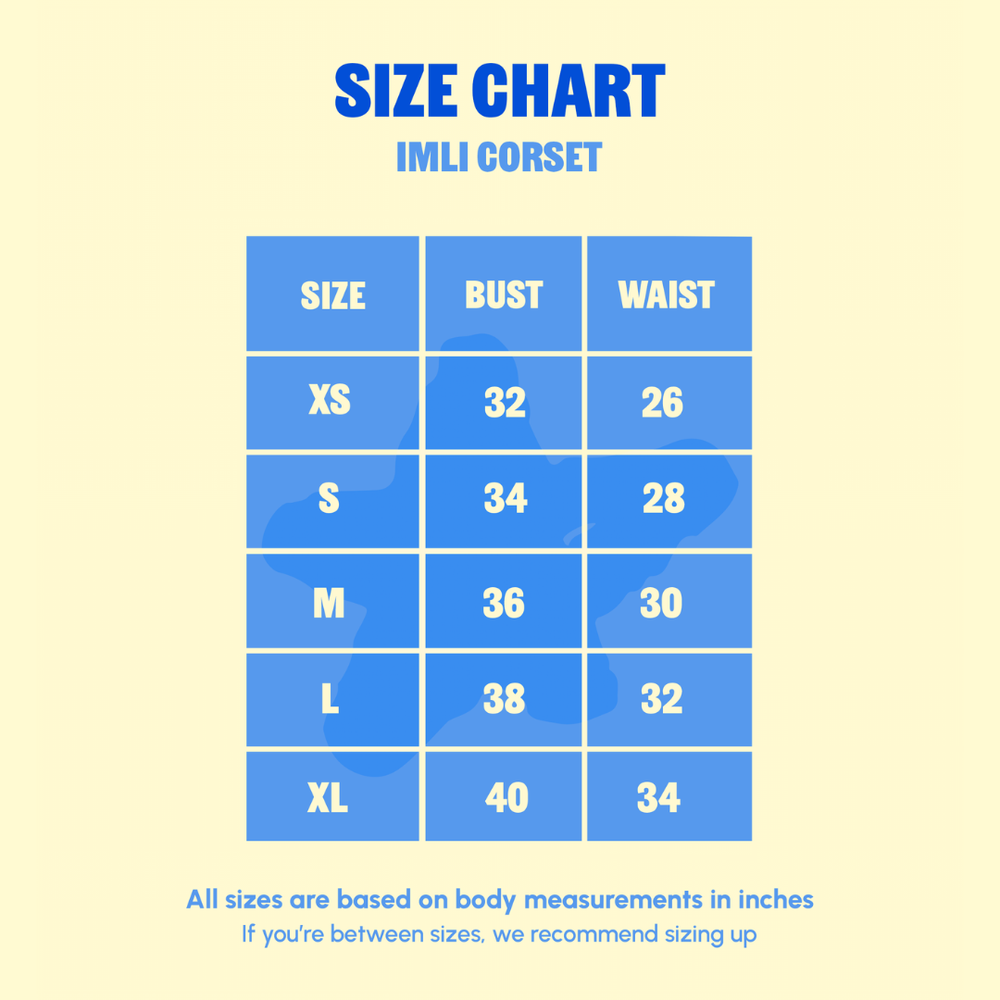 Size Chart for Imlie Corset Reversible