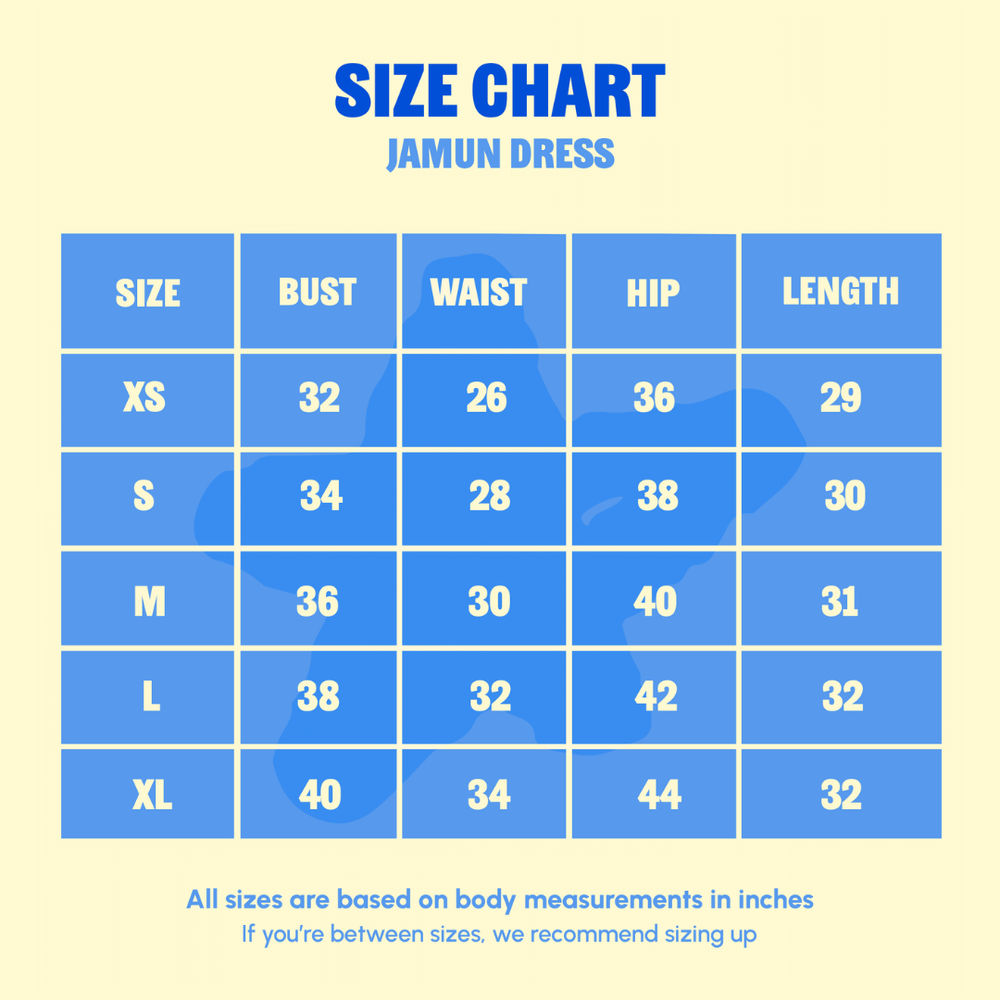 Size Chart for Jamun Dress