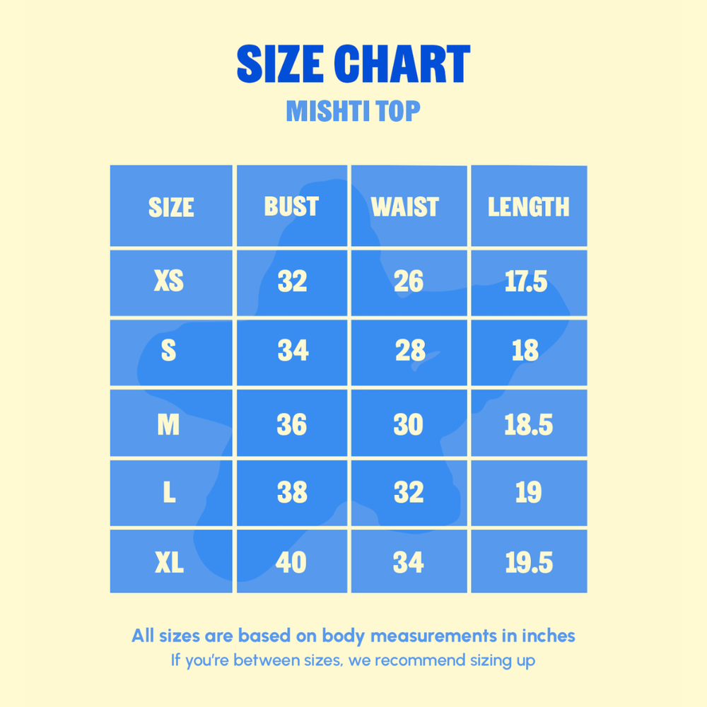 Size Chart for Mishti top